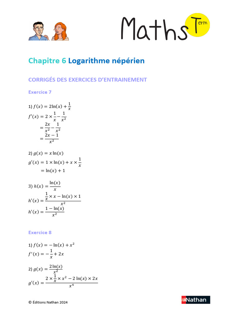 Corrigés Exercices Logarithme Népérien | PDF | Objets mathématiques ...