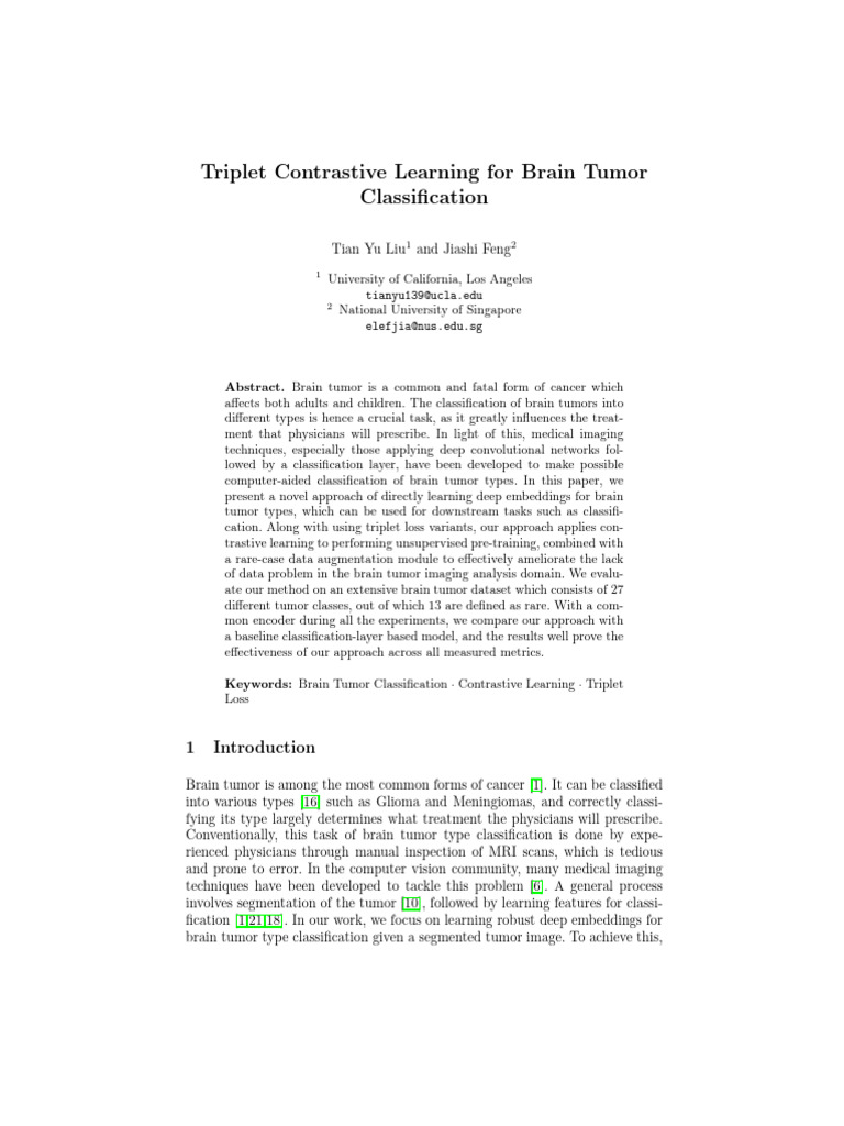 Triplet Contrastive Learning For Brain Tumor Classification | PDF ...