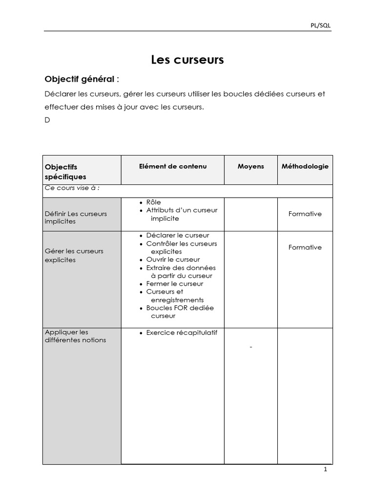 Gestion des curseurs en PL/SQL | PDF | SQL | PL/SQL