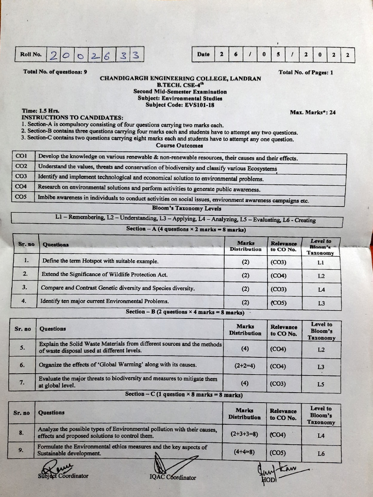 EVS 2nd MST | PDF