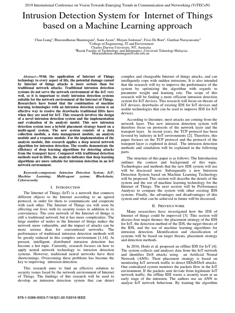 Machine Learning IDS for IoT Security | PDF | Internet Of Things ...