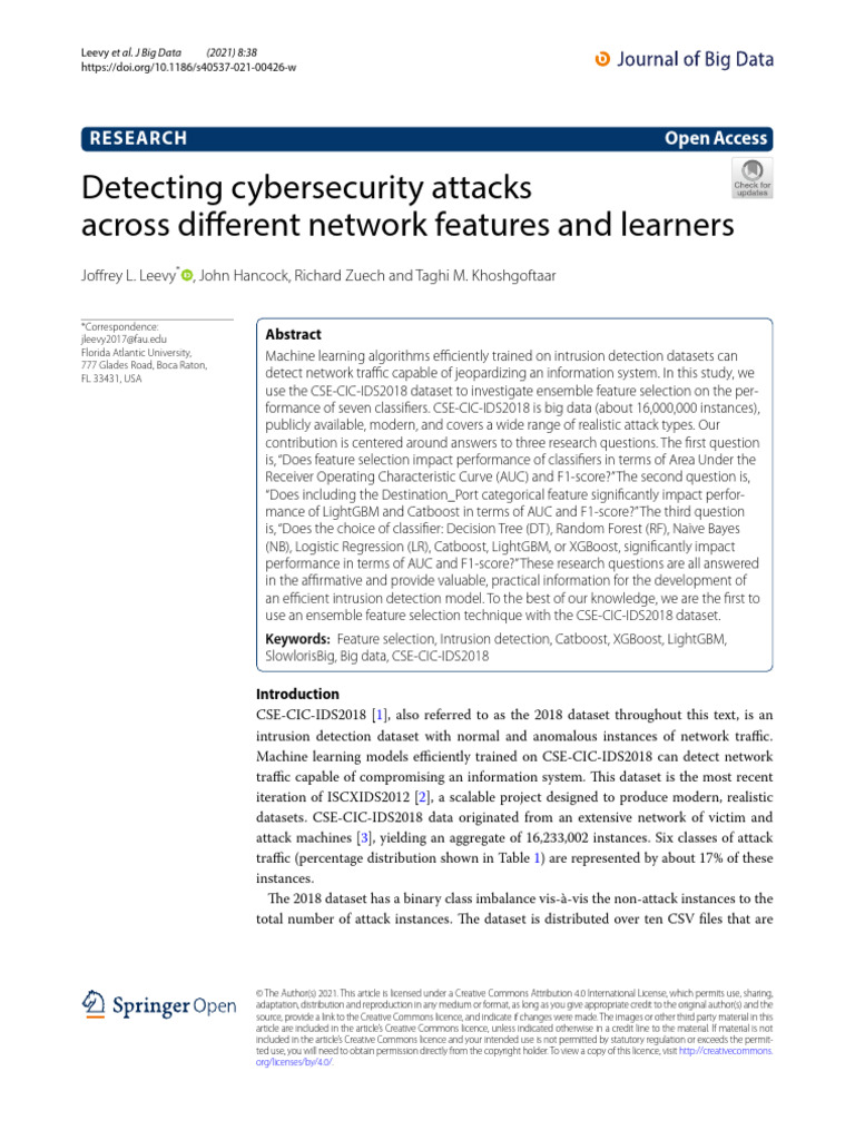 Detecting Cybersecurity Attacks Across Different Network Features and ...