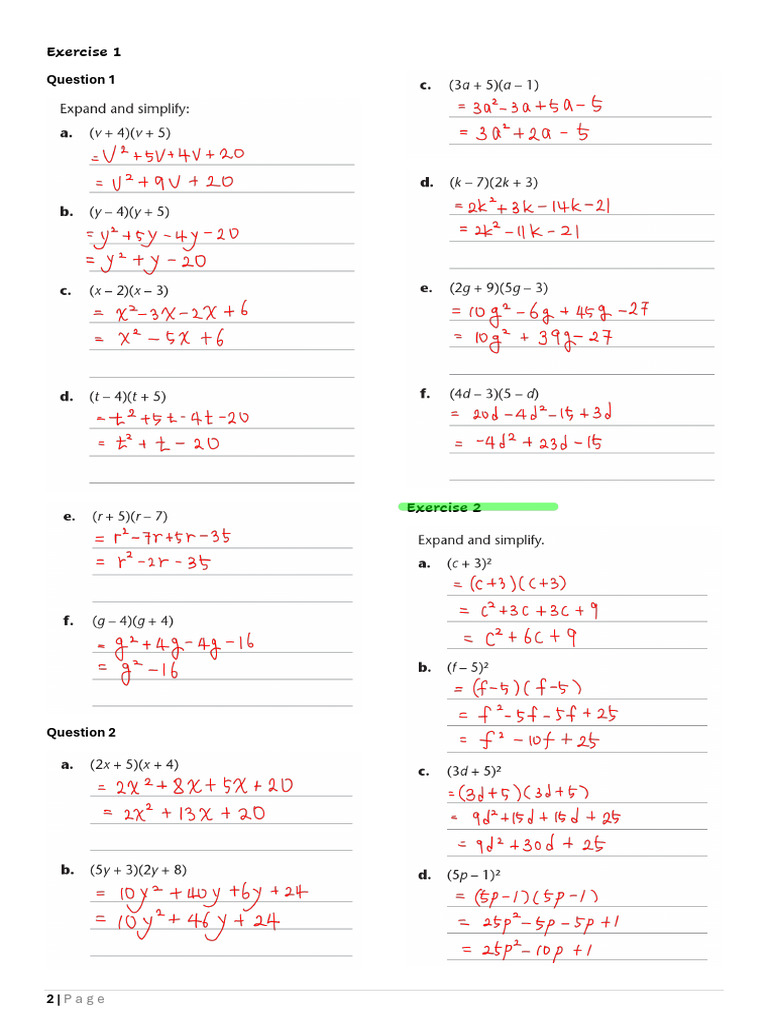 Algebra 2 Answers Pg1-16 | PDF