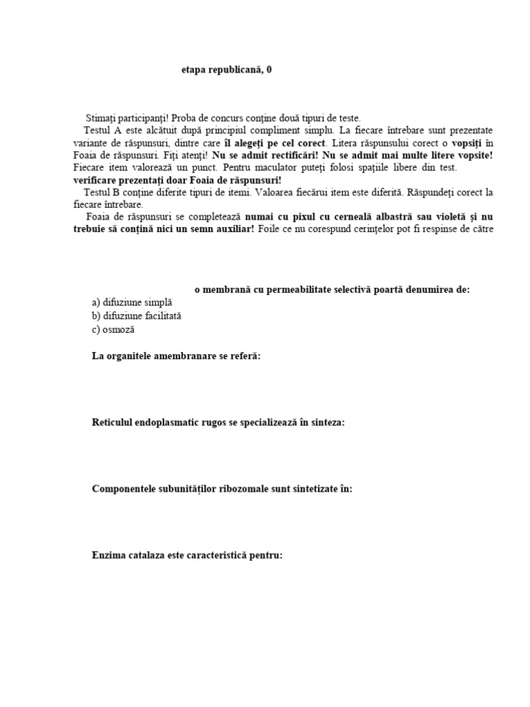 Ol22 Biologie Test 11 Ro | PDF