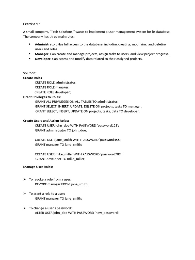 User Role Management in SQL | PDF