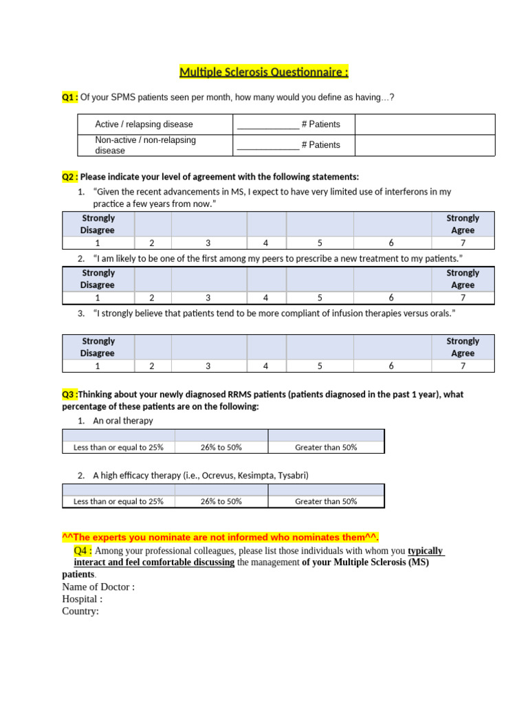 MS Questionnaire 2 | PDF | Human Diseases And Disorders | Medical ...
