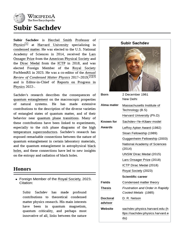 Subir Sachdev: Condensed Matter Pioneer | PDF | Physics | Materials Science