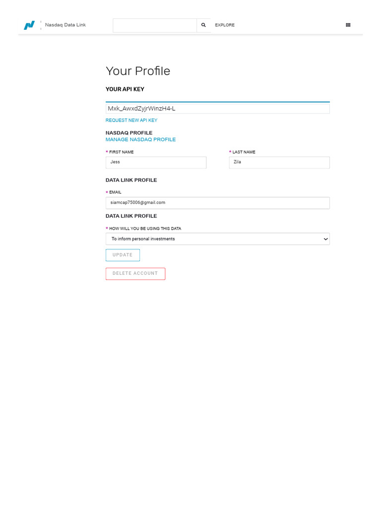 Nasdaq Data Link Account Profile | PDF