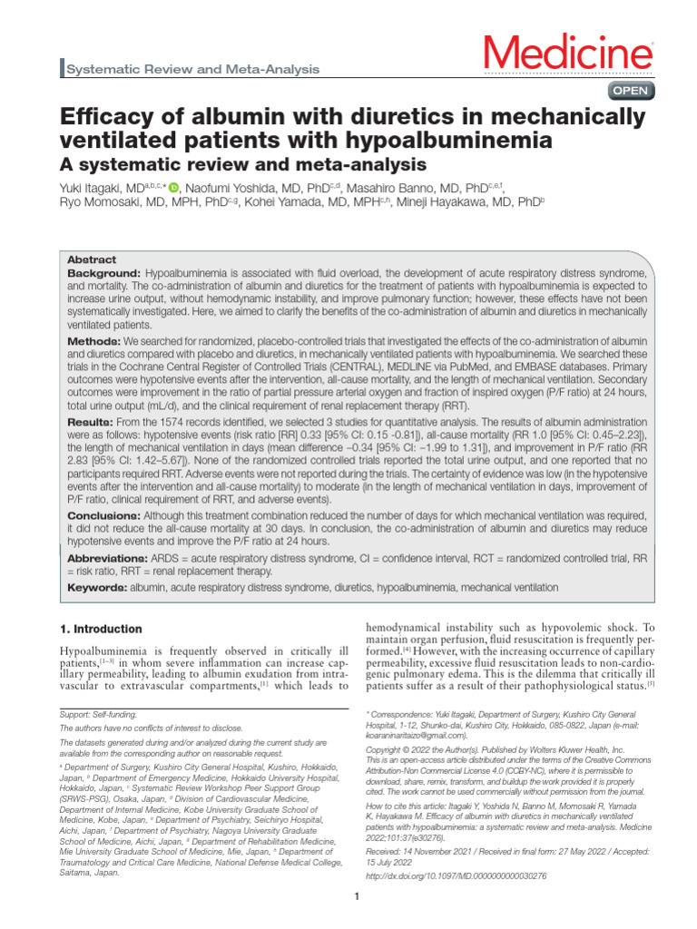 Albumin Efficacy | PDF | Systematic Review | Randomized Controlled Trial