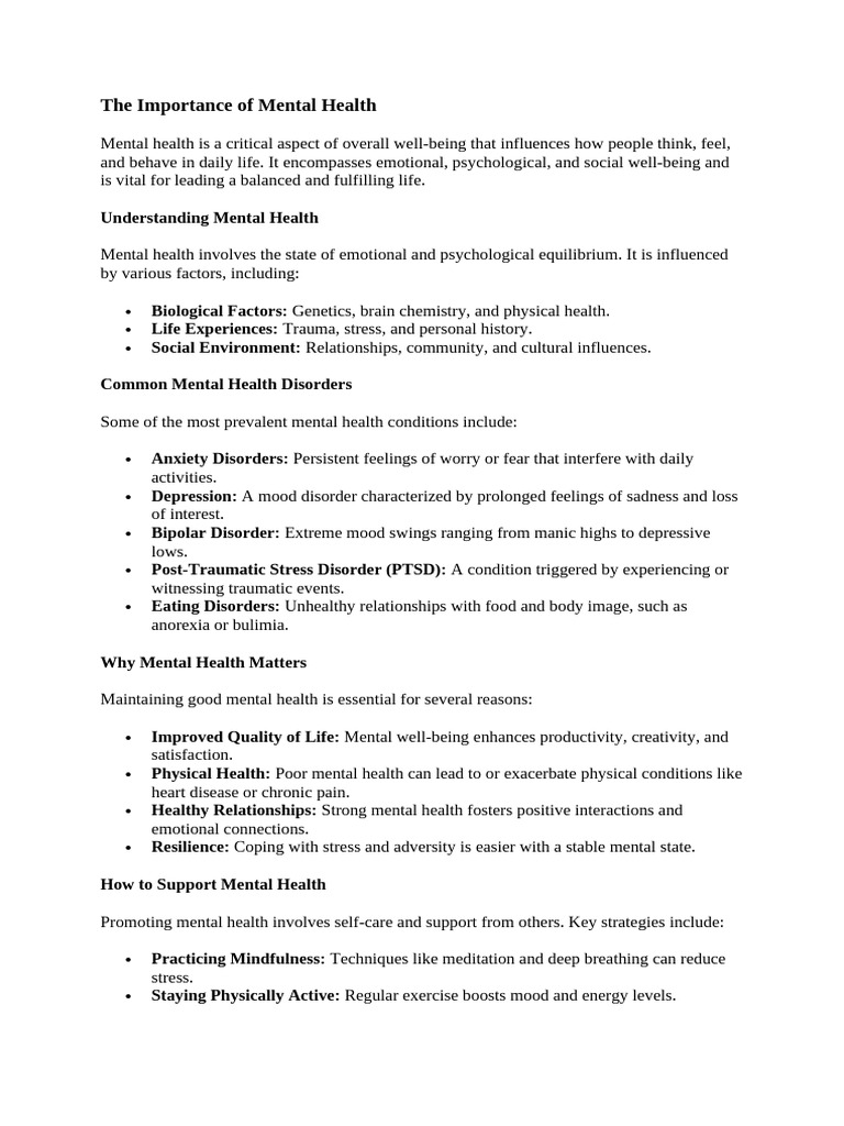 Importance of Mental Health Awareness | PDF | Mental Health | Mental ...