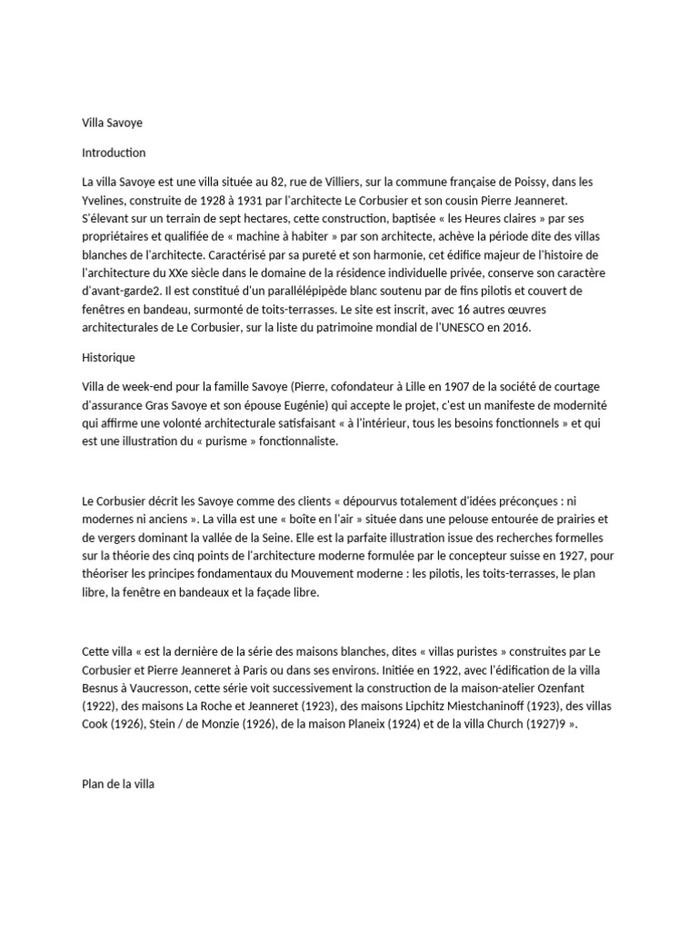 Villa Savoye Architecture et Histoire PDF Conception — free download
