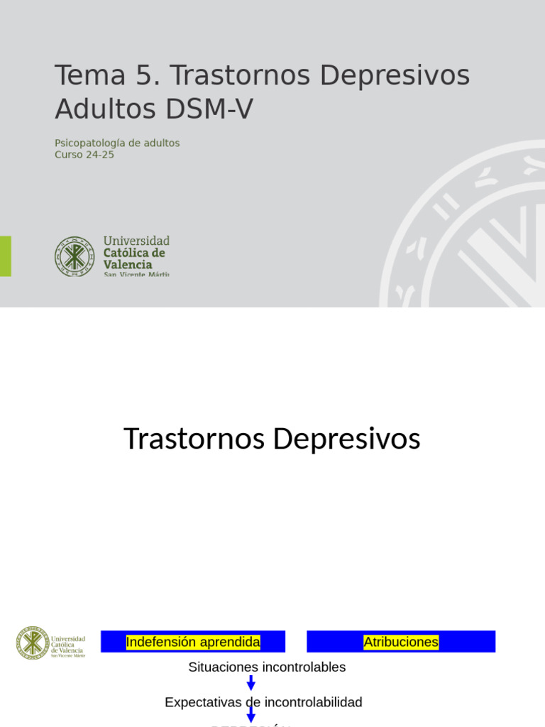 Tema 5.Trastornos Depresivos Adultos DSMV | PDF | Trastorno depresivo ...