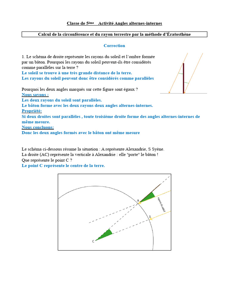 Angles alternes-internes et circonférence terrestre | PDF