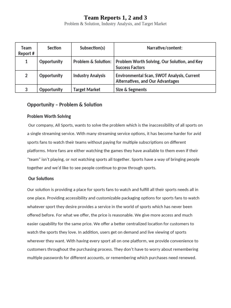 Team Reports 1 2 And 3 1 Pdf Streaming Media Swot Analysis