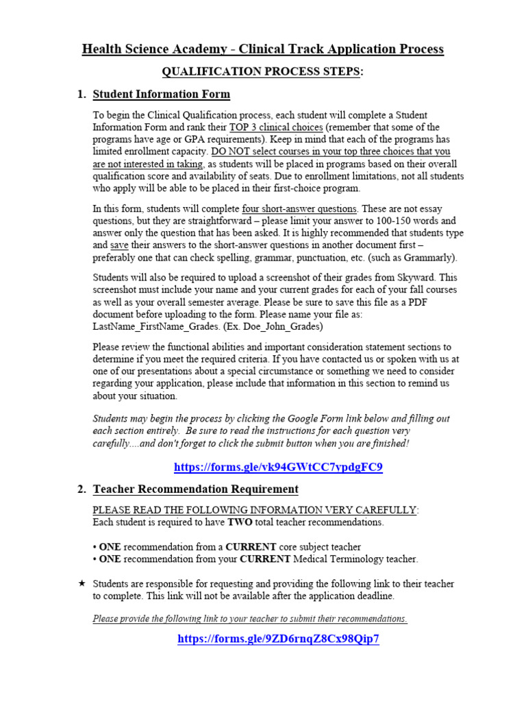 Clinical Track Application Guide AY25/26 | PDF