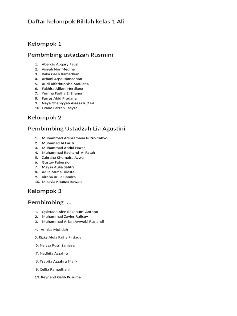 Kelompok Rihlah Kelas 1 Ali | PDF