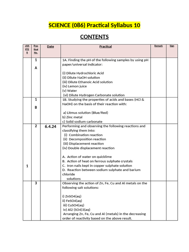 Class 10 Science Practical Syllabus | PDF | Seed | Stoma