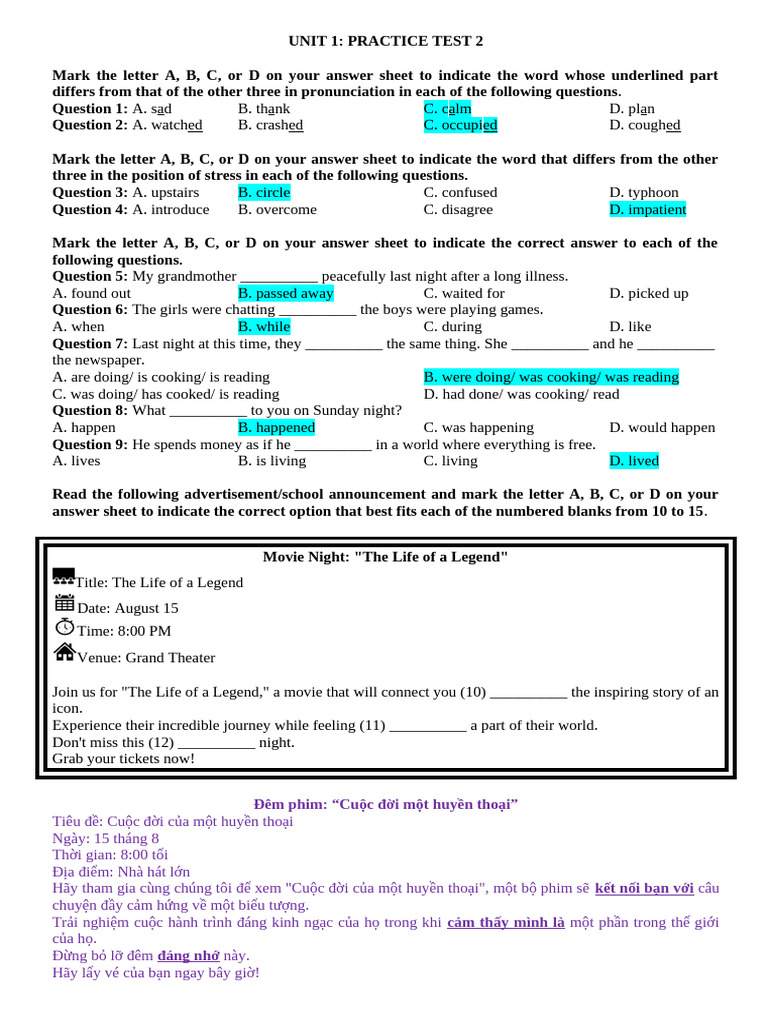 Unit 1 - Practice Test 2 | PDF