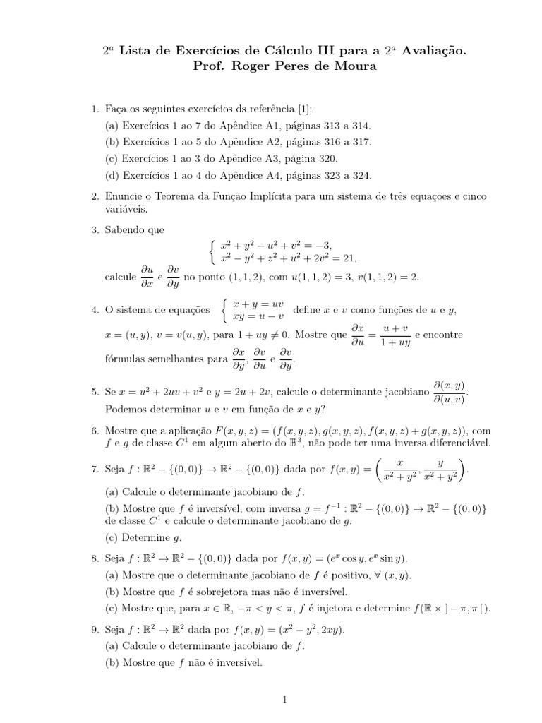 LIsta 2 P2 | PDF | Matemática | Analise matemática
