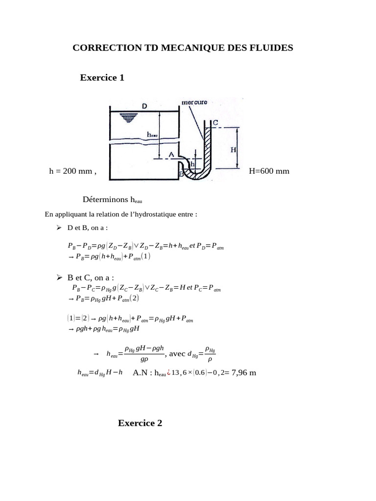Correction TD Mécanique des Fluides | PDF | Dynamique (Mécanique) | Gaz