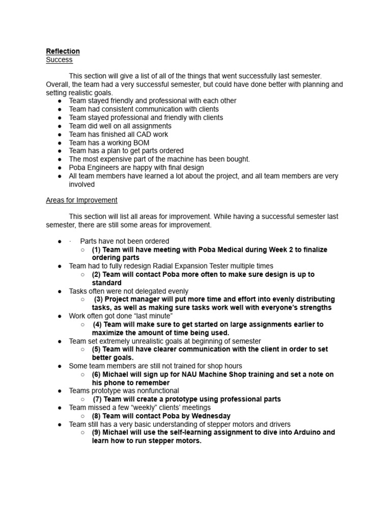 Semester Reflection and Improvement Plan | PDF | Screw | Mechanical ...