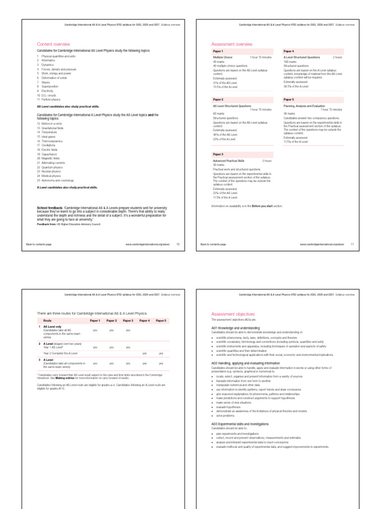 A Level Physics Syllabus 2025-2027 | PDF | Force | Waves