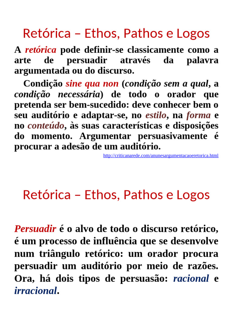 Retórica: Ethos, Pathos e Logos | PDF | Retórica | Palestra
