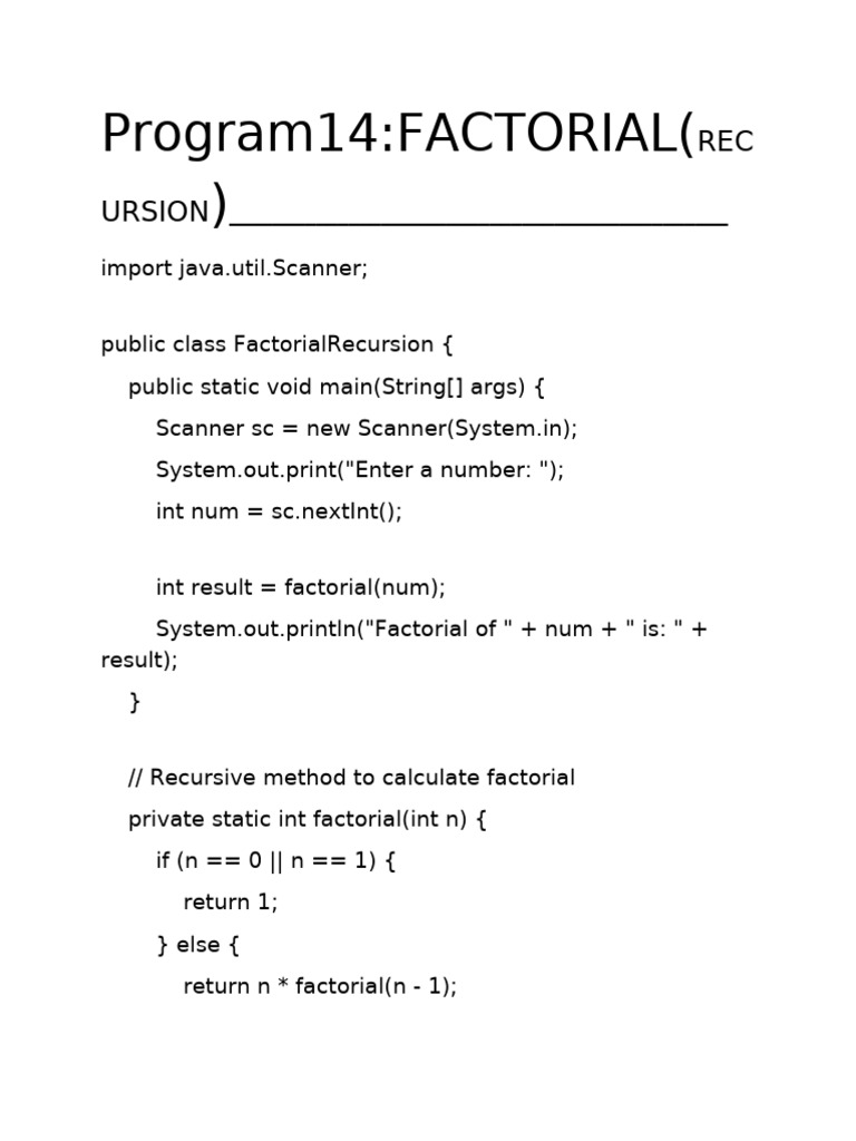 Factorial Calculation Using Recursion | PDF