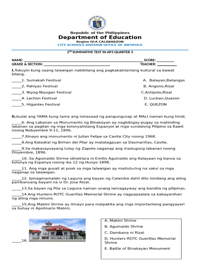 2nd SUMMATIVE TEST IN AP3 Q3 | PDF