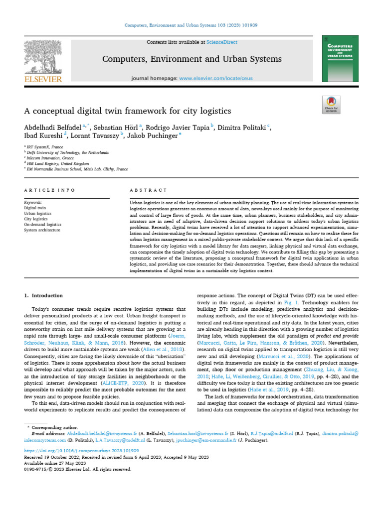 Digital Twin Framework for Urban Logistics | PDF | Simulation ...
