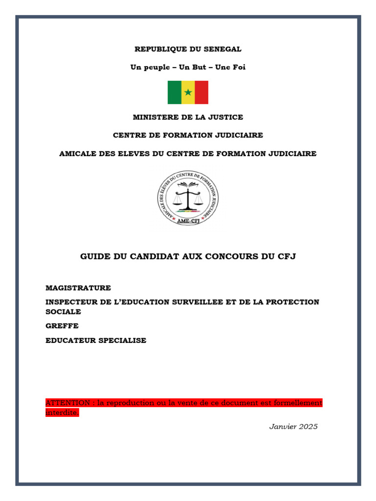 Guide des Concours CFJ Sénégal 2025 | PDF | Magistrat | Justice