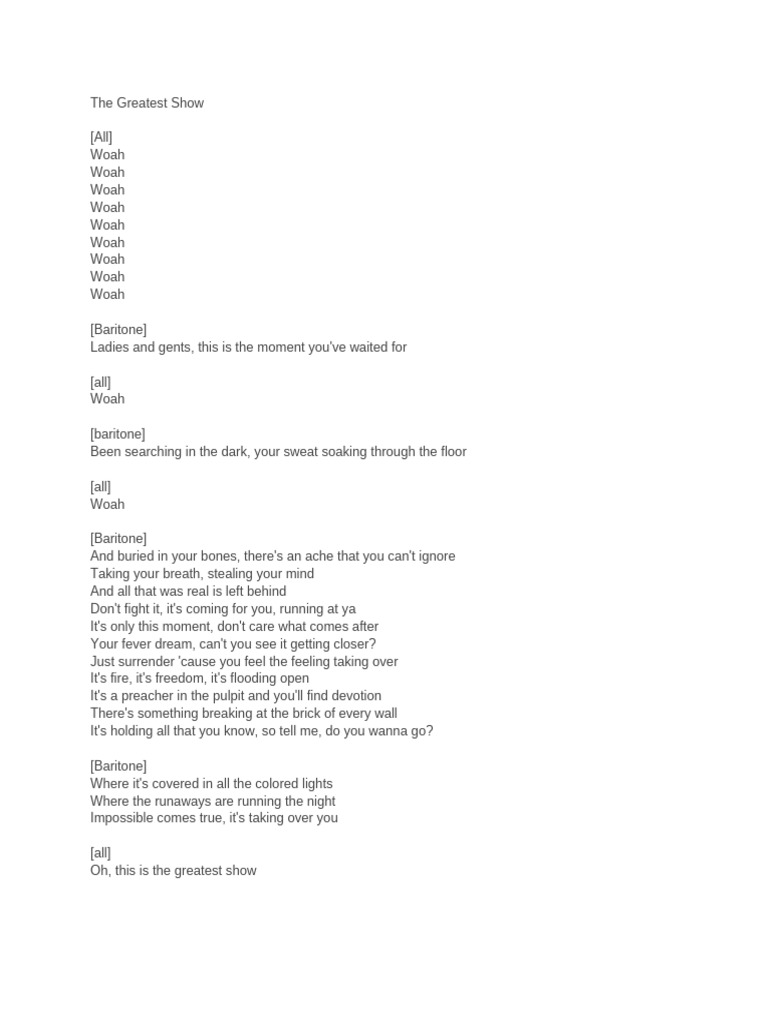 The Greatest Show Play Script | PDF | Vocal Music | Singing