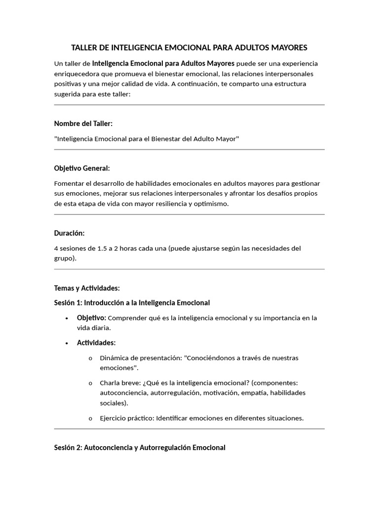 Taller de Emociones para Adultos Mayores | PDF | Las emociones ...