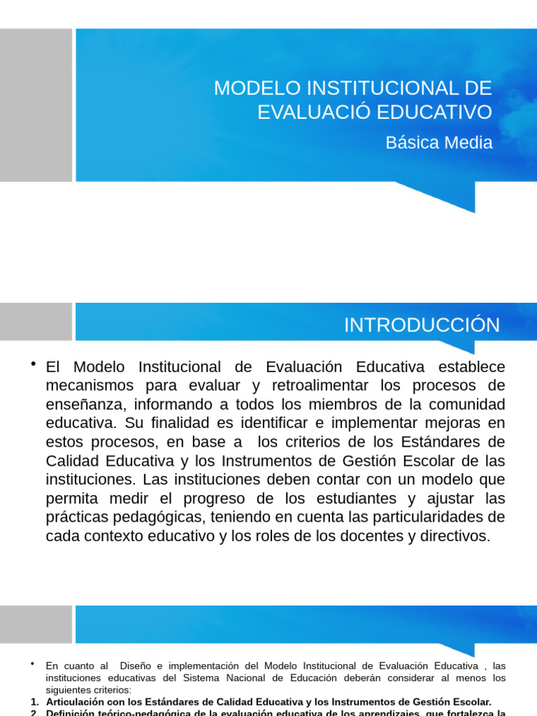 DIA MODELO INSTITUCIONAL DE EVALUACIÓ EDUCATIVO Nivel Medio | PDF ...