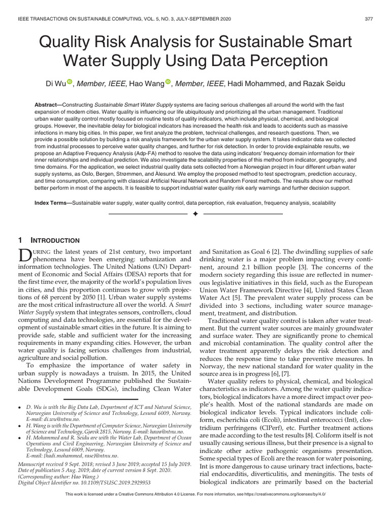 Quality Risk Analysis For Sustainable Smart Water Supply Using Data ...