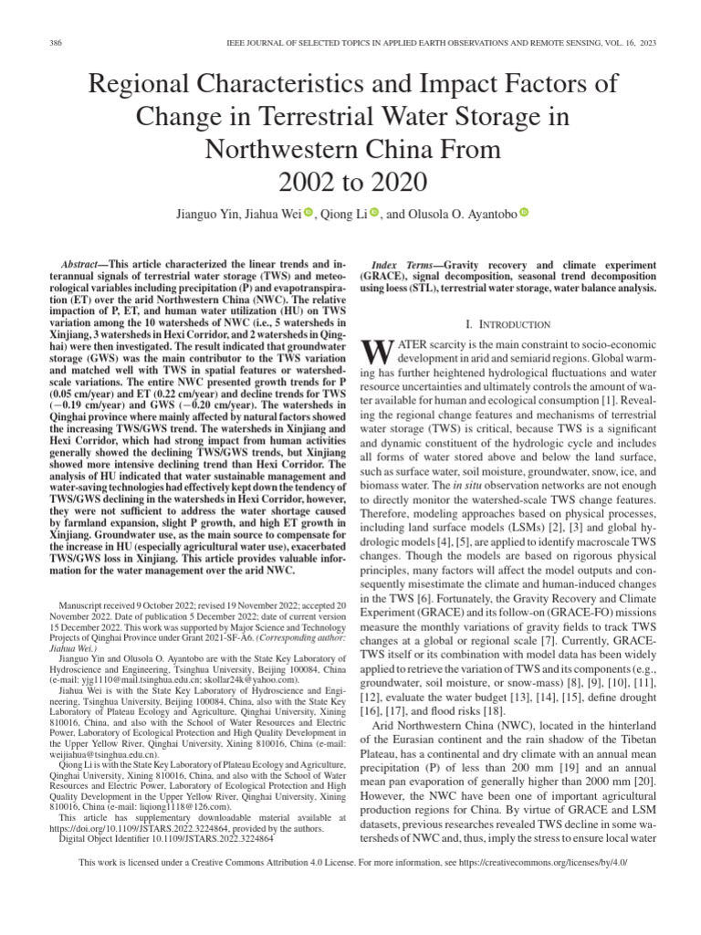 Terrestrial Water Storage Trends in NWC | PDF | Time Series | Water