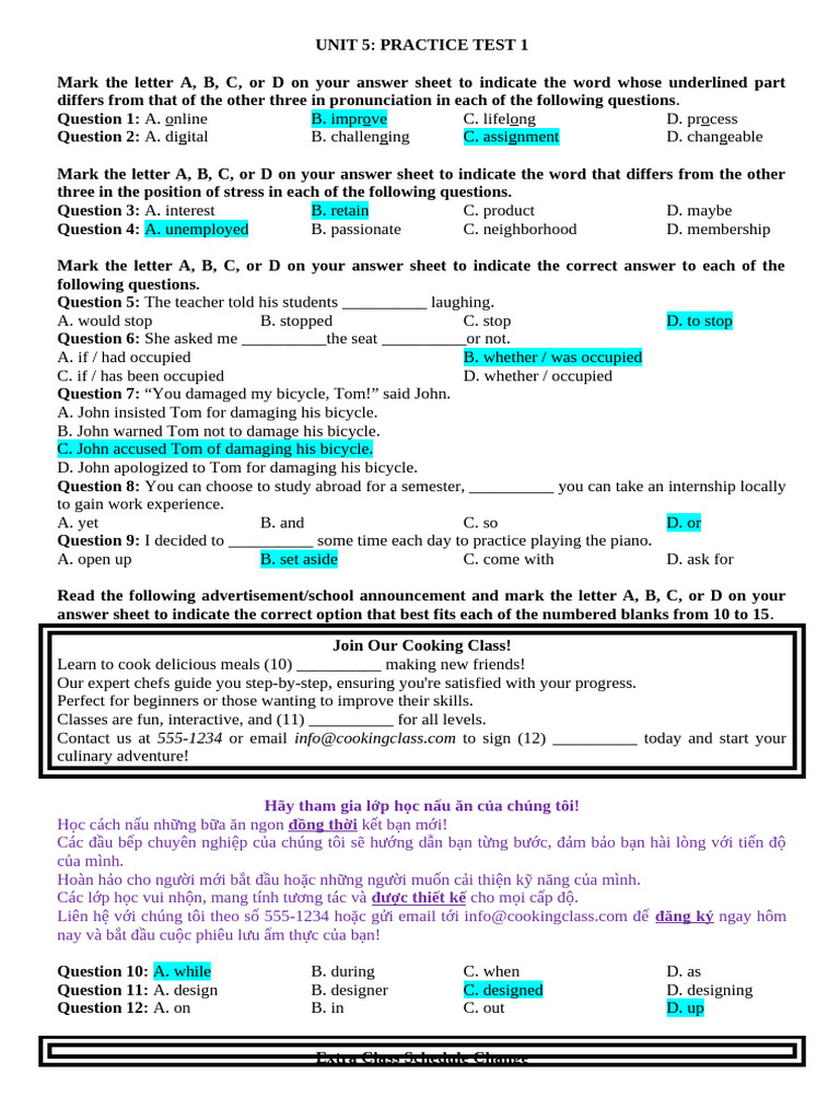 UNIT 5 - PRACTICE TEST 1 | PDF