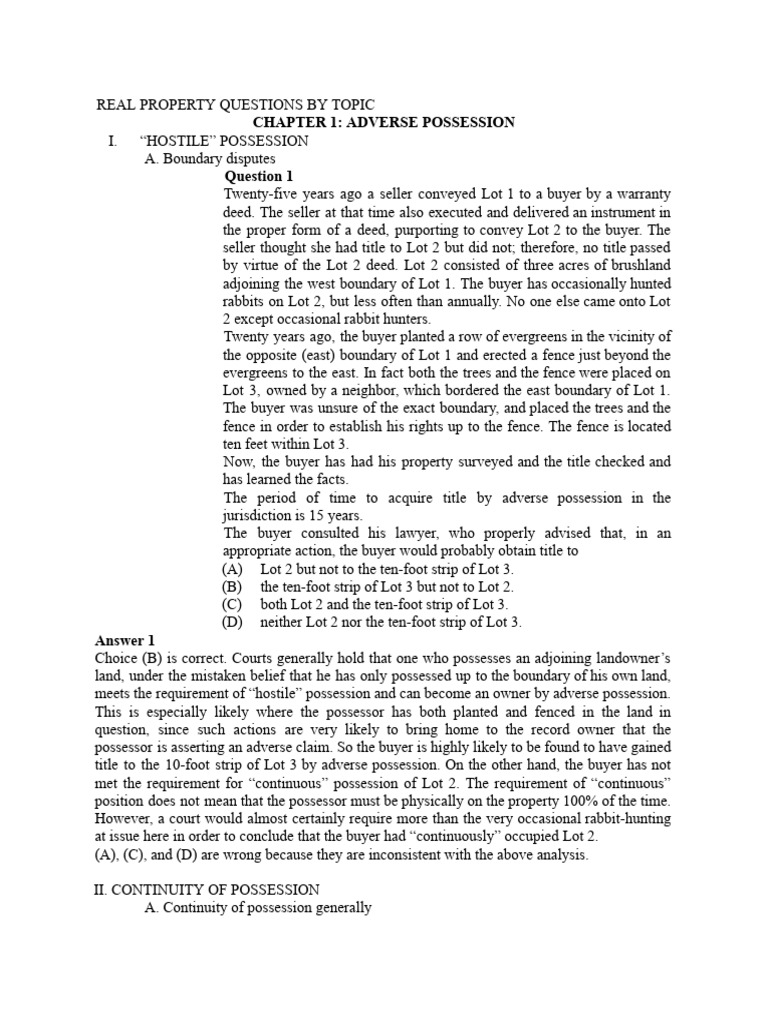 Adverse Possession and Fee Simple Issues | PDF | Fee Simple | Will And ...