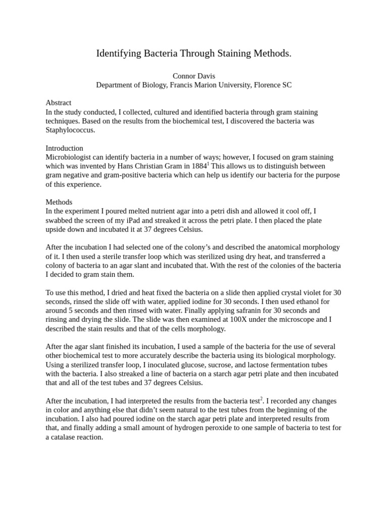 Identifying Bacteria Through Staining Methods Pdf Bacteria Staining