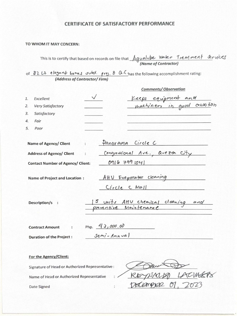 Client Satisfactory - Circle C | PDF