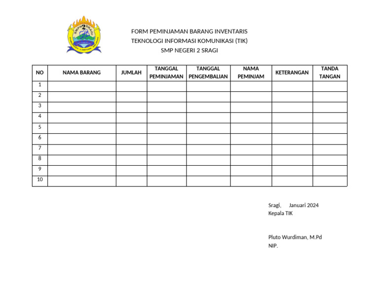 Form Peminjaman Barang Inventyaris | PDF