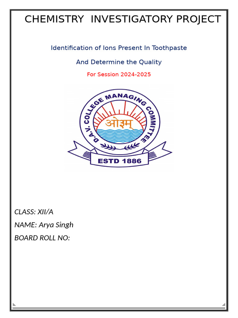 Toothpaste Ion Analysis Project 2024 | PDF | Chemical Substances | Atoms