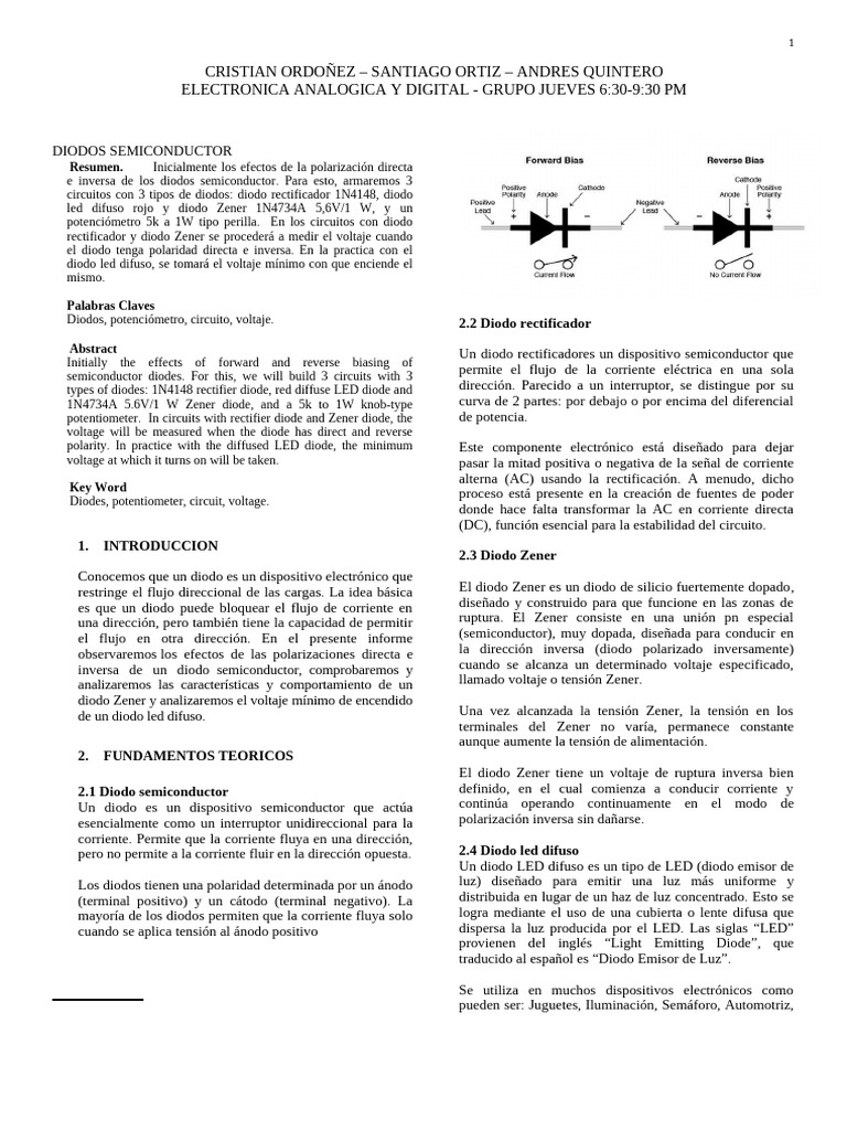 Informe de Laboratorio - Diodos | PDF | Diodo | Diodo emisor de luz