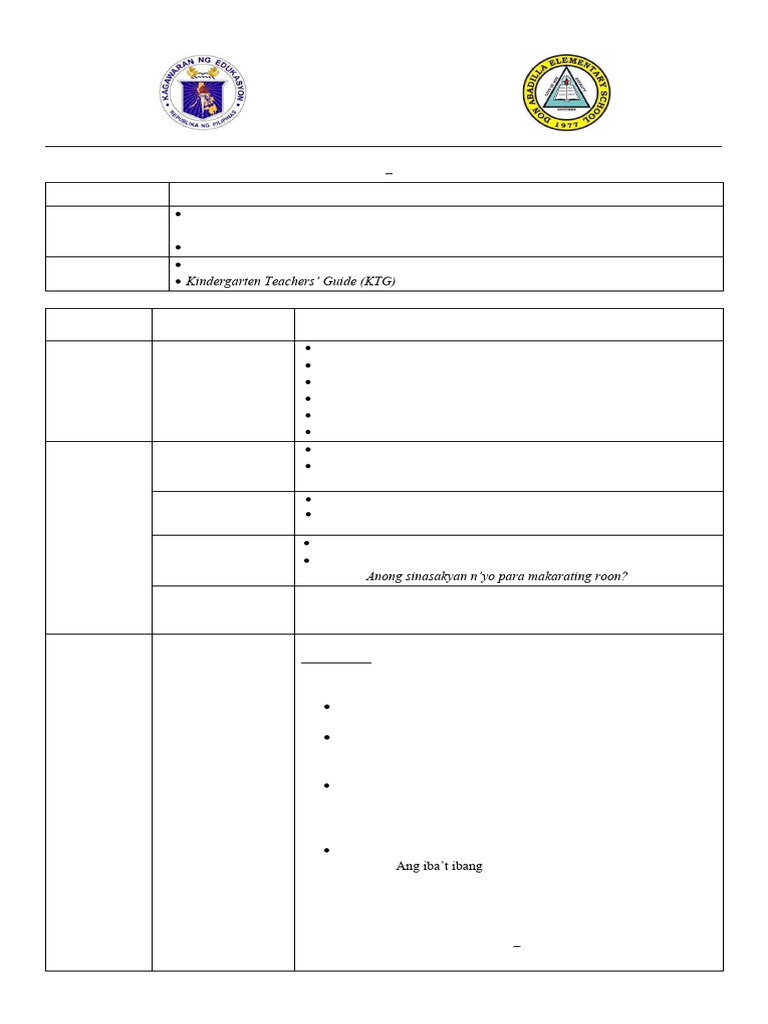 Kindergarten Lesson Plan: Transportation | PDF