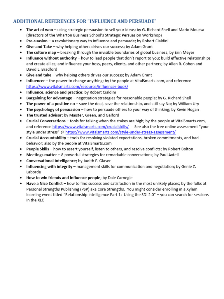Additional References For Influence and Persuade | PDF | Negotiation ...