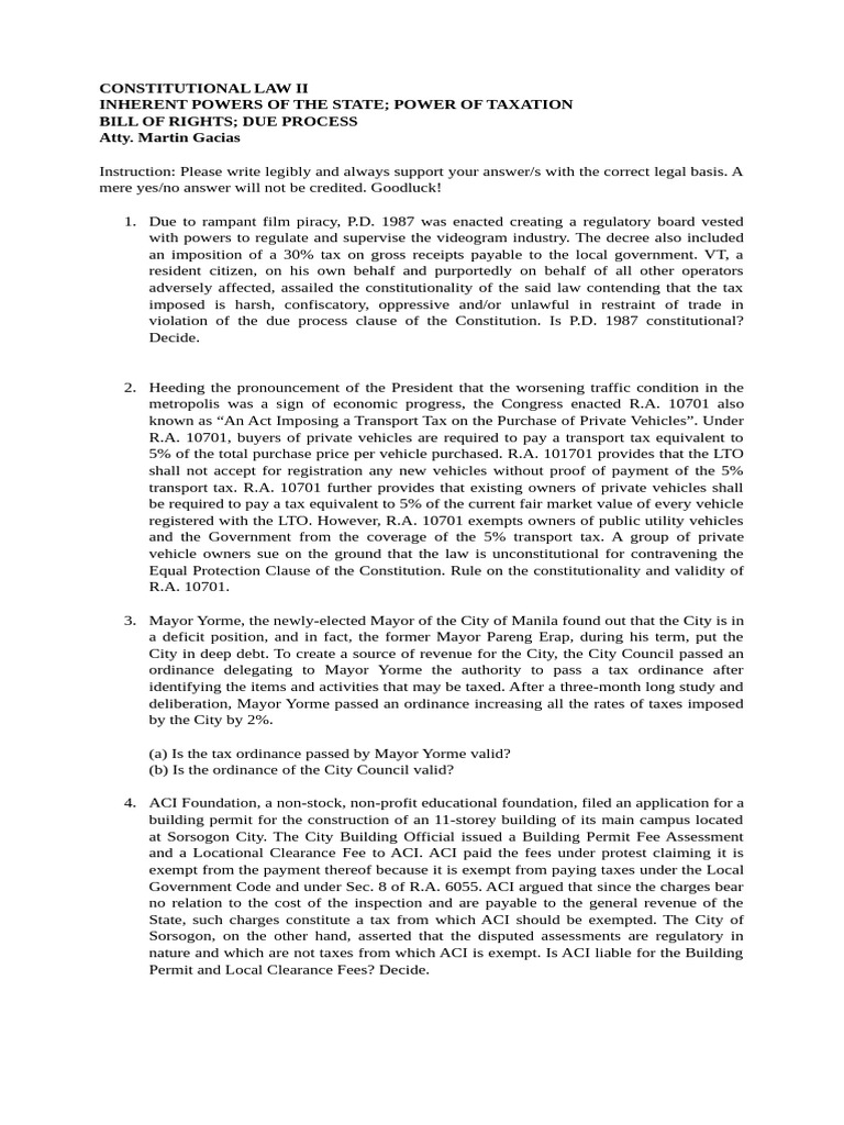 CONSTITUTIONAL LAW II | PDF | Taxes | Justice