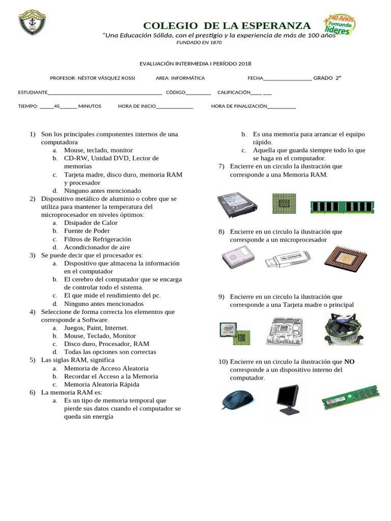 Evaluación de Informática Grado 2 | PDF | Almacenamiento de datos de la ...