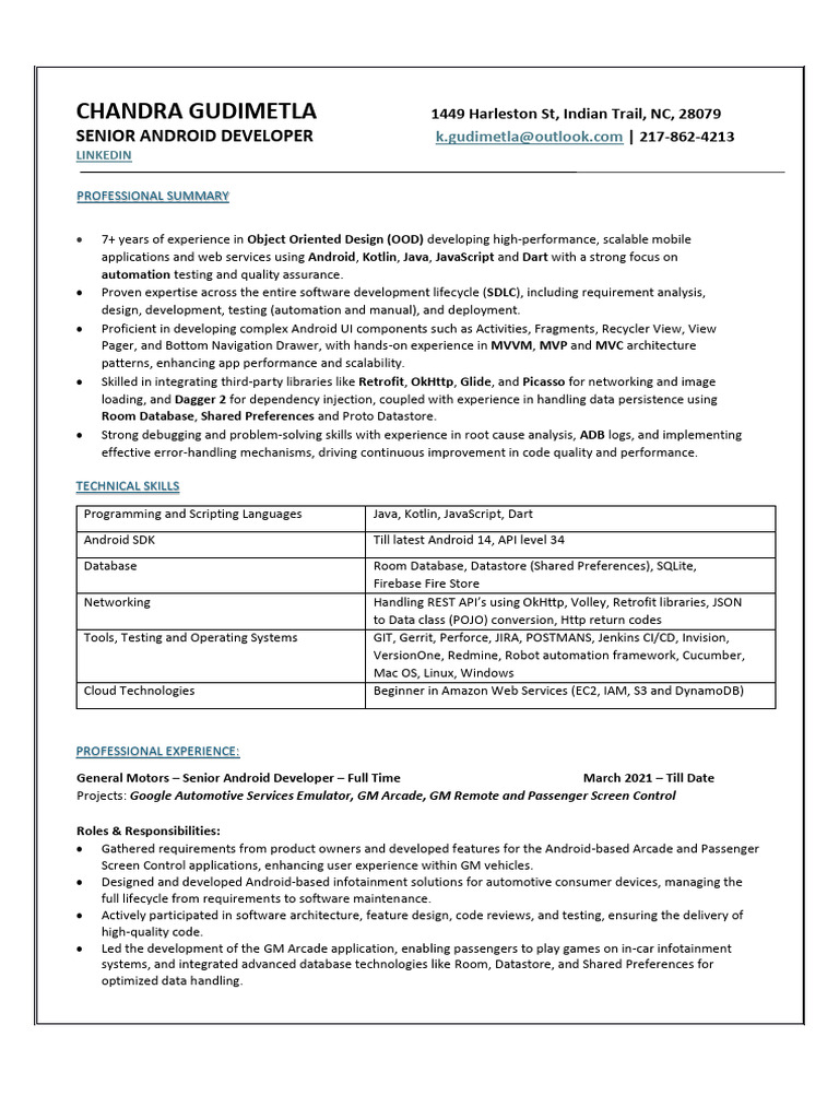 Senior Android Developer Resume | PDF | Android (Operating System ...