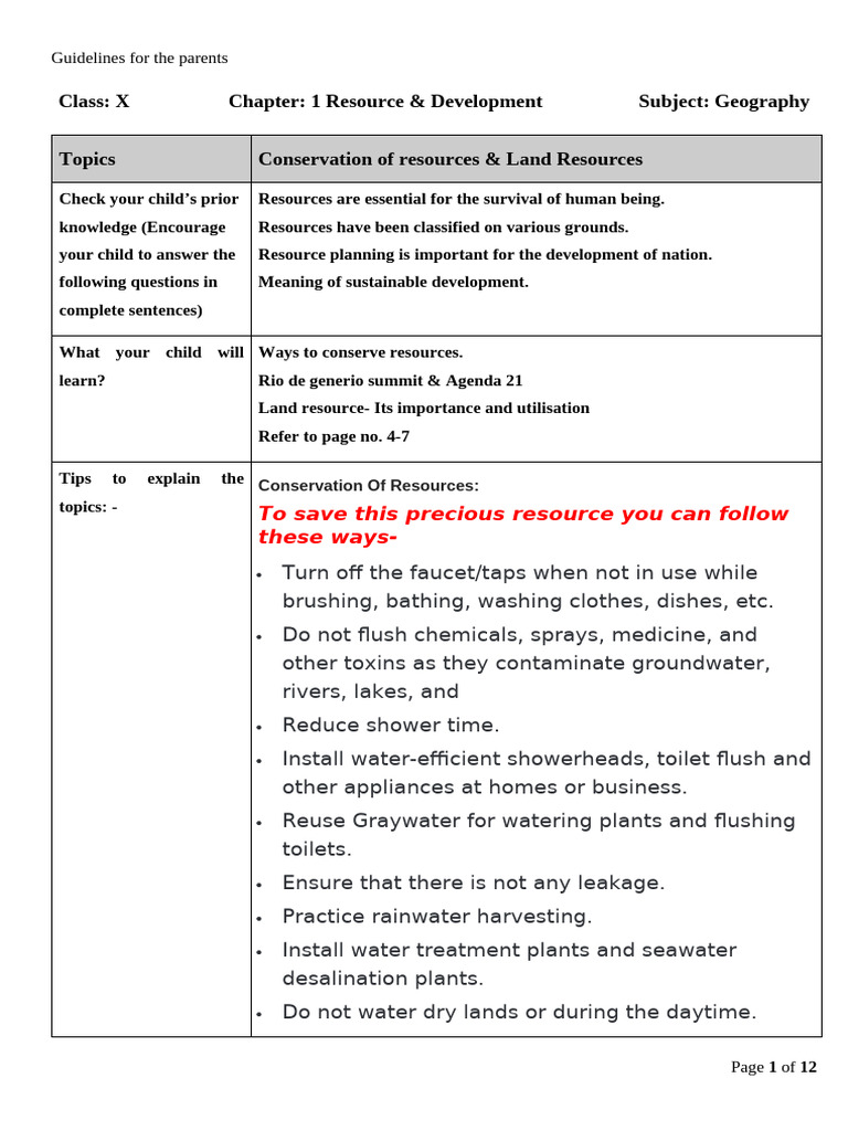 Parent Guidelines for Resource Conservation | PDF | Soil | Agriculture
