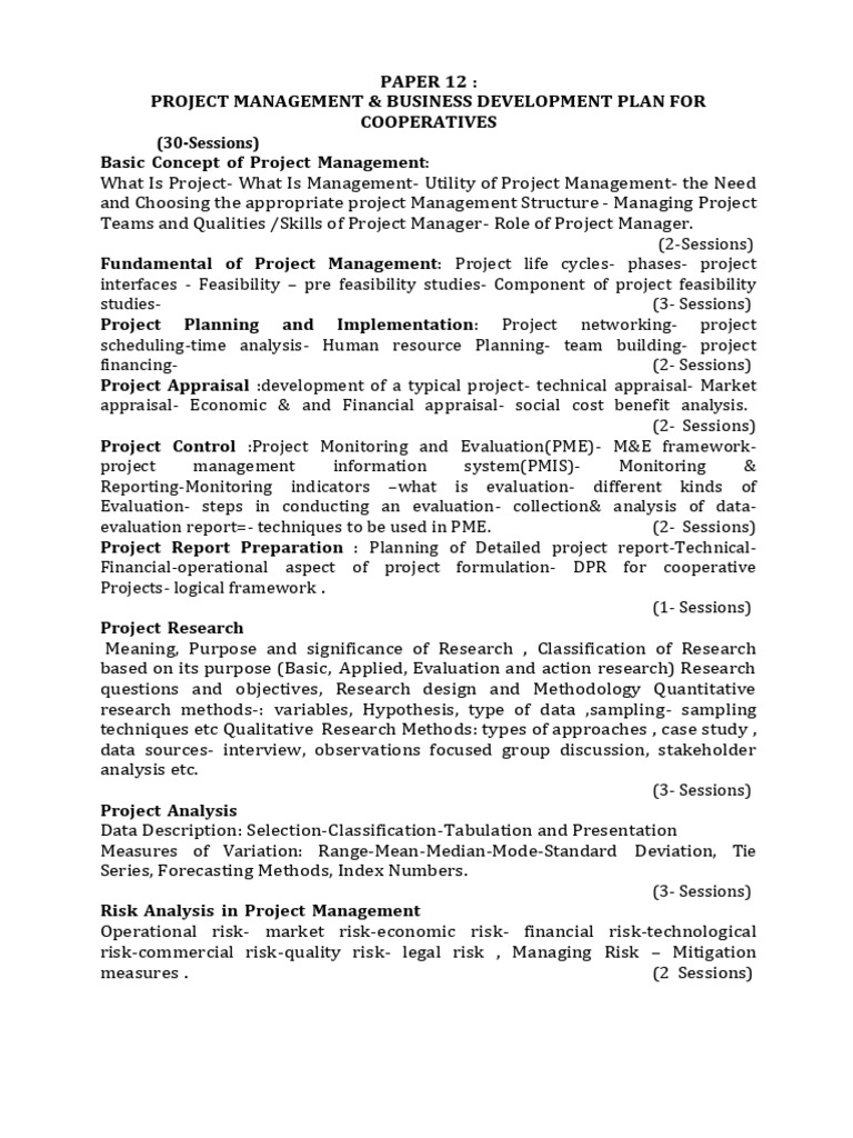 Syllabus Project Management and Business Development Plan For ...